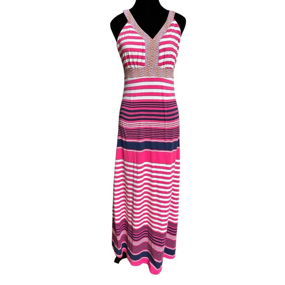 J. McLaughlin Pink Striped Maxi Dress in Catalina Cloth with Stretch Size XS